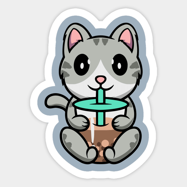 Cute Kitten enjoying Boba tea Sticker by Cubbone